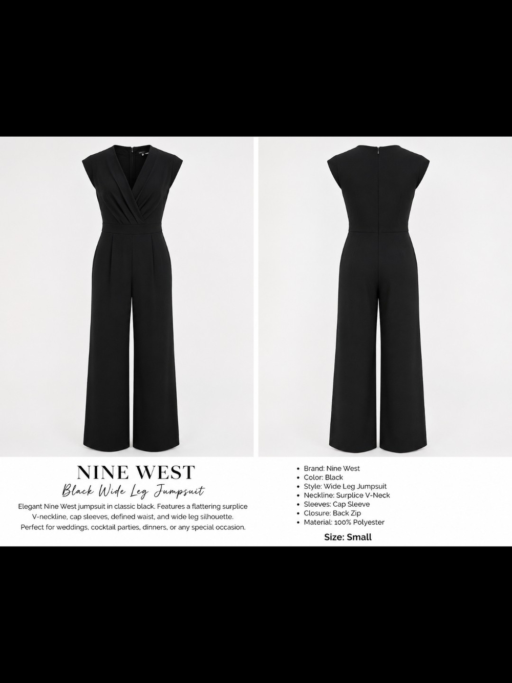 Nine West Black Cap-Sleeve Wide-Leg Jumpsuit